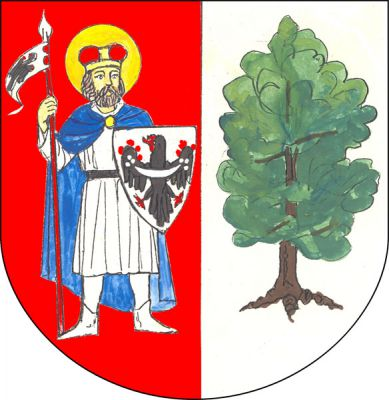 Červeno-stříbrně polcený štít, v pravém poli postava sv. Václava v přirozených barvách, v levém poli zelený listnatý vykořeněný strom. Znak Horní Lideč