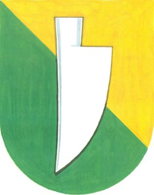 Ve zlato-zeleně kosmo děleném štítě stříbrná radlice. Znak Horní Loděnice
