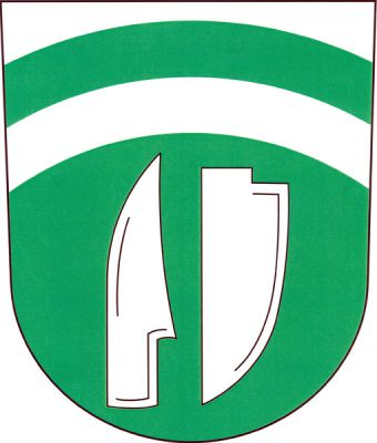 Ve stříbrném štítě v zeleném zvýšeném návrší vztyčené krojidlo a radlice, obojí stříbrné a doleva obrácené, nahoře zelené obloukové břevno nahoru. Znak Horní Loučky