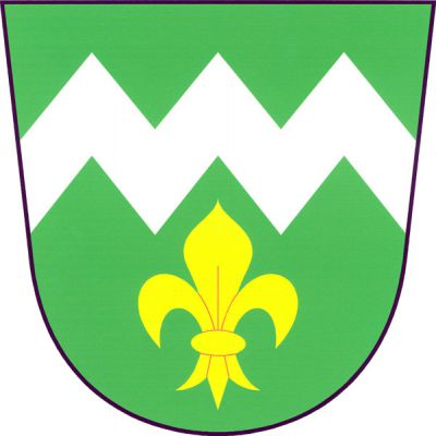 V zeleném štítě zlatá lilie převýšená stříbrným, pětkrát lomeným břevnem. Znak Horní Lukavice