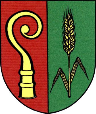 V červeno-zeleně polceném štítě vpravo hlavice berly závitem dovnitř, vlevo obilný klas se dvěma listy, obojí zlaté. Znak Horní Rožínka