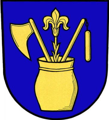 V modrém štítě z vázy vyrůstající lilie mezi sekerou a cepem, vše zlaté. Znak Horní Tošanovice