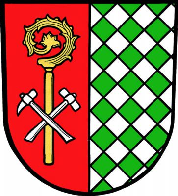 Polcený štít, v pravém červeném poli zlatá berla závitem ven, přeložená dole dvěma zkříženými stříbrnými hornickými kladívky, levé pole stříbrno-zeleně kosmo šachované. Znak Horní Životice
