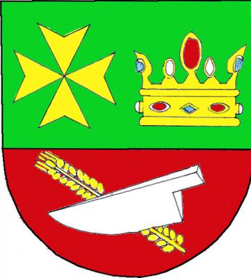 V červeno-zeleně děleném štítě nahoře maltézský kříž a koruna, oboje zlaté. Dole kosmý zlatý klas šikmo přeložený stříbrnou doleva obrácenou radlicí. Znak Hvozd