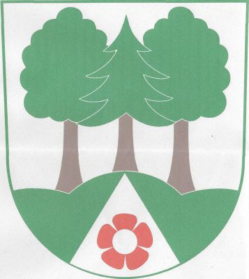 Ve stříbrném štítě na zeleném trojvrší hvozd tvořený jehličnatým stromem mezi dvěma listnatými, vše přirozené barvy, V trojvrší stříbrný hrot s červeným pětilistým květem se stříbrným středem. Znak Hvozdec