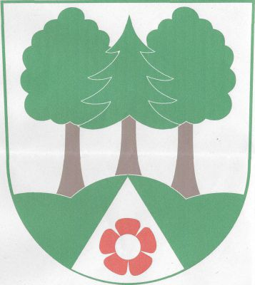 Ve stříbrném štítě na zeleném trojvrší hvozd tvořený jehličnatým stromem mezi dvěma listnatými, vše přirozené barvy, V trojvrší stříbrný hrot s červeným pětilistým květem se stříbrným středem. Znak Hvozdec