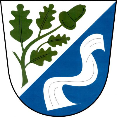 Ve stříbrno - modře šikmo děleném štítě nahoře vztyčená doleva otočená zelená dubová ratolest s žaludem a čtyřmi listy, dole stříbrná, dvakrát prohnutá šála. Znak Hvozdnice