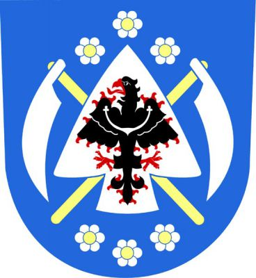 V modrém štítě v čelně vztyčené stříbrné radlici černá plamenná orlice s červenou zbrojí a stříbrným perizoniem. Radlice podložena zkříženými stříbrnými kosami se zlatými kosišti a provázena nahoře a dole do oblouku třemi stříbrnými šestilistými květy se zlatými středy. Znak Hybrálec
