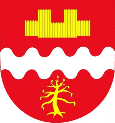 V červeném štítě stříbrné vlnité břevno provázené nahoře volně postavenou zlatou palisádovou hradbou se dvěma věžemi, dole zlatým vykořeněným bezlistým dubem s devíti žaludy na konci větví. Znak Ivaň