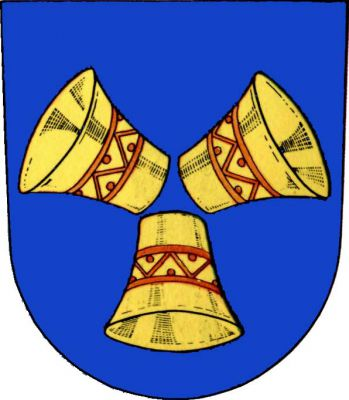 V modrém štítě tři odvrácené (2, 1) zlaté poháry. Znak Ivančice