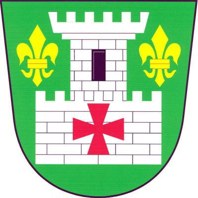 V zeleném štítě volná hradba s vynikající věží, vše stříbrné, kvádrované a s cimbuřím, v hradbě červený tlapatý kříž, ve věži černé prolomené okno. Věž provázena dvěma zlatými liliemi. Znak Jamolice