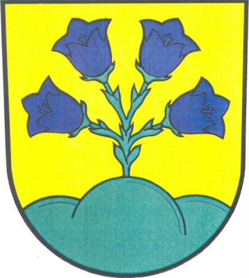 Ve zlatém štítě vyrůstají ze zeleného trojvrší čtyři modré květy zvonku na jednom zeleném stonku. Znak Janová