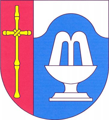 V červeno-stříbrně vpravo polceném štítě vpravo volný zlatý rákosový kříž, vlevo zvýšený modrý vrch, v něm stříbrné zřídlo. Znak Janské Lázně