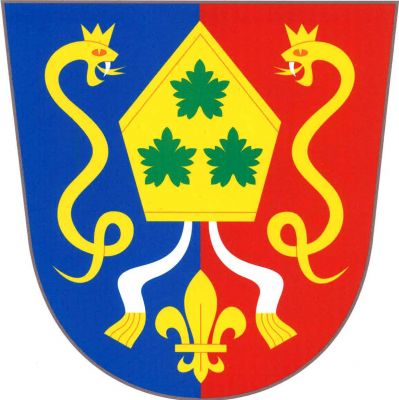 V modro-červeně polceném štítě zlatá mitra se třemi (1, 2) vztyčenými zelenými vinnými listy bez stopek, se stříbrnými fimbriemi, provázená po stranách dvěma vztyčenými přivrácenými korunovanými hady s vyplazenými jazyky a lilií mezi fimbriemi, vše zlaté. Znak Jarpice