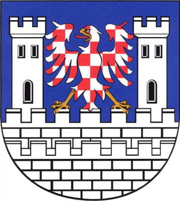 V modrém štítě stříbrná dvojitá kvádrovaná hradba s cimbuřím a dvěma věžemi, každá s cimbuřím, černou branou a dvěma okny. Mezi věžemi stojí na stínkách stříbrno-červeně šachovaná orlice se zlatou zbrojí. Znak Jemnice
