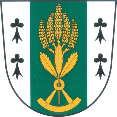 Ve stříbrném štítě široký zelený kůl, provázený po stranách čtyřmi (2,2) černými hranostajovými ocásky pod sebou. V kůlu korbel nábojem nahoru, jehož otvorem prochází stonek řeřichy se třemi listy a pěti květenstvími, vše zlaté. Znak Jeřišno