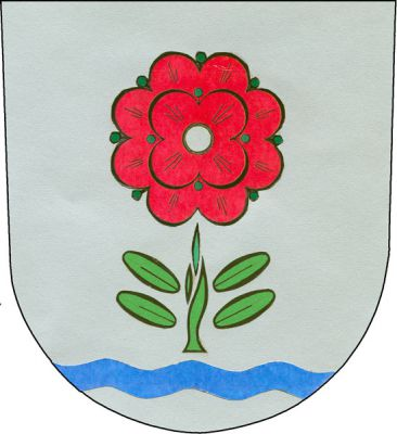 Ve stříbrném štítě nad modrým vlnitým břevnem na zeleném stonku se čtyřmi listy červená růže se stříbrným semeníkem. Znak Jeseník nad Odrou