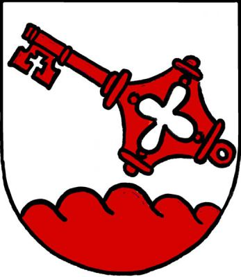 Ve stříbrném štítě nad pětivrším kosmý gotický klíč, vše červené. Znak Jílovice
