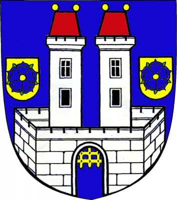 V modrém štítě stříbrná kvádrovaná čtyřikrát zalomená hradební zeď s prolomenou branou a zlatou zdviženou mříží. Nad hradbou dvě stříbrné kvádrované věže s černými okny zakončené cimbuřím a červenými valbovými střechami se zlatými makovicemi. Věže jsou vně provázeny dvěma zlatými štítky s modrou růží se zlatým semeníkem. Znak Kamenice nad Lipou