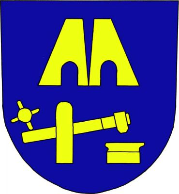 V modrém štítě dvě k sobě přistavené vysoké pece s prázdnými topeništi, pod nimi doleva obrácený buchar hamru s kolem pohonu a kovadlinou, vše zlaté. Znak Klabava