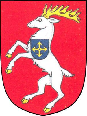 V červeném štítu stříbrný jelen ve skoku se zlatou zbrojí, na něm modrý štítek se zlatou rozletitou střelou pánů Kounických ze Švábenic. Znak Konice