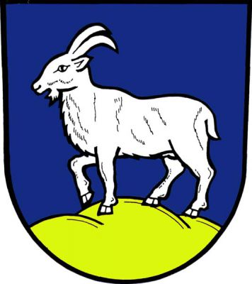 V modrém štítě na zlatém trojvrší stříbrný kráčející kozel. Znak Košařiska