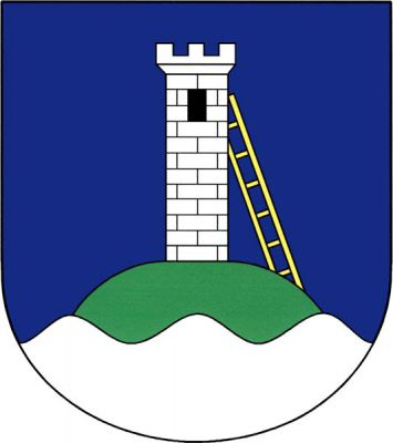 V modrém štítě vyniká ze stříbrné vlnité paty zelené návrší se stříbrnou kvádrovanou věží s cimbuřím a černým oknem, o níž je zleva opřen zlatý žebřík. Znak Kostomlaty nad Labem