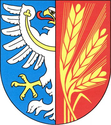 V modro - červeně polceném štítě vpravo vyniká půl stříbrné orlice s červeným jazykem, zlatou zbrojí a jetelovitě zakončeným perizoniem, vlevo tři vyrůstající zlaté odkloněné klasy ječmene a jeden list. Znak Kounice