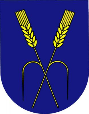 V modrém štítě dva zkřížené zlaté ječmenné klasy se dvěma listy. Znak Kozolupy
