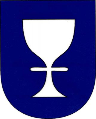 V modrém štítě stříbrný kalich. Znak Krakovec