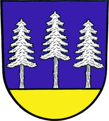 V modrém štítě vyrůstají ze zlaté barvy tři stříbrné jedle, prostřední vyšší. Znak Krásná
