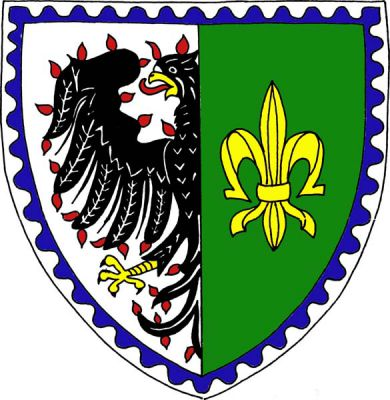 Stříbrno-zeleně polcený štít se stříbrno-modrým oblačným lemem. V pravém poli půl černé přemyslovské plamenné orlice, v levém poli zlatá lilie. Znak Křivoklát