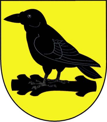 Ve zlatém štítě havran stojící na ostrvi, oboje černé. Znak Kryry