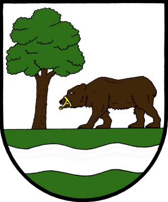 Ve stříbrno-zeleně sníženě děleném štítě nahoře vpravo vyrůstající listnatý strom a k němu kráčející medvěd se zlatým náhubkem, vše přirozené barvy, dole stříbrné vlnité břevno. Znak Kunčice nad Labem