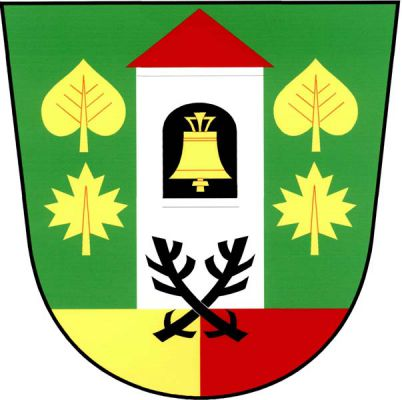 V zeleném štítě ze zlato-červeně polcené paty vyrůstá stříbrná věž s červenou stanovou střechou a černým obloukovým oknem, v něm zlatý zvon se závěsem. Věž je provázena čtyřmi vztyčenými listy, nahoře lipovými, dole javorovými, vše zlaté. Dole černé zkřížené ostrve. Znak Lesonice