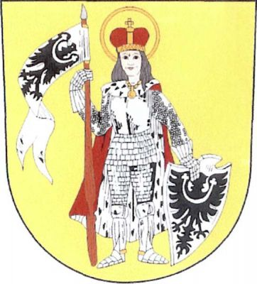 Ve zlatém štítě postava sv. Václava ve stříbrném brnění, s knížecí korunou, svatozáří a červeným hermelínovým pláštěm. V pravé ruce drží dřevec přirozené barvy se stříbrným hrotem a stříbrnou dvoucípou korouhví s černou orlicí se stříbrným perizoniem. Levou rukou se opírá o stříbrný kolčí štít s černou orlicí se stříbrným perizoniem. Znak Levín