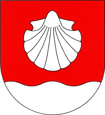 V červeném štítě nad vlnitou patou svatojakubská mušle, vše stříbrné. Znak Libiš