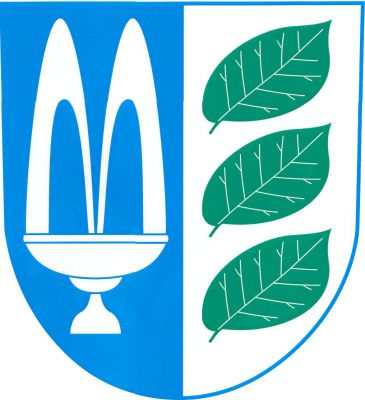 V modro - stříbrně polceném štítě vpravo stříbrná fontána, vlevo tři šikmé zelené jilmové listy nad sebou. Znak Libníč