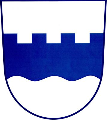 Ve stříbrném štítě modré břevno, nahoře cimbuřové, dole vlnité. Znak Libochovičky