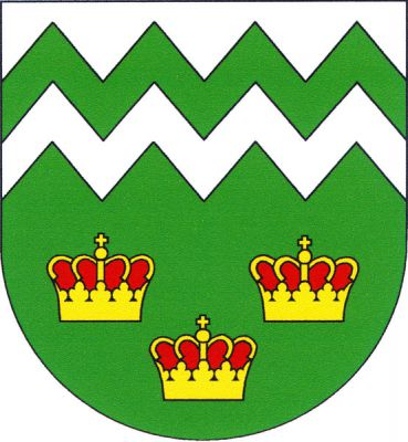 Stříbrno-zeleně čtyřikrát lomeně dělený štít. Nahoře sedmkrát lomené zelené břevno, dole tři (2,1) zlaté, červeně vyložené zavřené koruny s pěti viditelnými půloblouky. Znak Libouchec