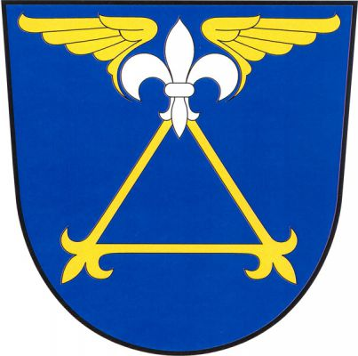V modrém štítě zlatý rovnostranný liliový trojhran zakončený nahoře celou stříbrnou lilií, provázenou dvěma přivrácenými zlatými křídly. Znak Lično