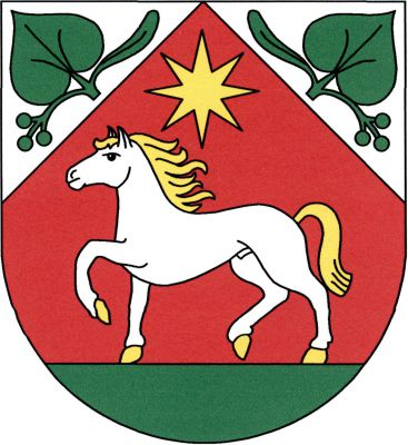 Ve stříbrném štítě zvýšený červený hrot, provázený dvěma vztyčenými odvrácenými zelenými lipovými listy s listenem a plody, v něm na zeleném trávníku stříbrný kráčející kůň se zlatou zbrojí převýšený zlatou osmihrotou hvězdou. Znak Lipina