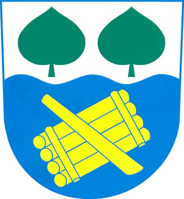 Ve stříbrno-modře zvýšeně vlnitě děleném štítě nahoře dva vztyčené zelené lipové listy, dole šikmo položený vor kosmo přeložený veslem, obojí zlaté. Znak Lipno nad Vltavou