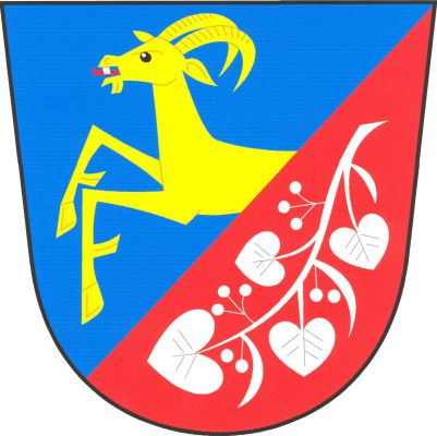 V modro - červeně šikmo děleném štítě vpravo vyskakující zlatý kozel s červeným jazykem, vlevo šikmo dolů obrácená stříbrná lipová větev. Znak Lipov