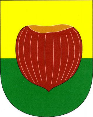 Ve zlato-zeleně děleném štítě lískový oříšek přirozené barvy. Znak Lišany