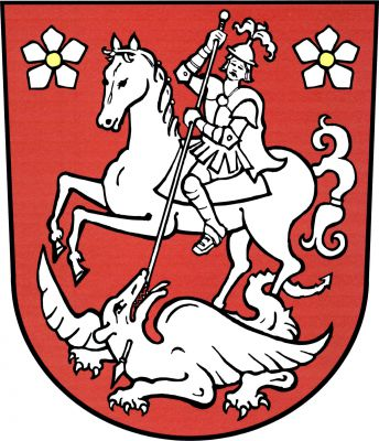 V červeném štítě sv. Jiří na koni kopím probodávající draka, vše stříbrné, provázené nahoře dvěma stříbrnými květy se zlatým středy. Znak Litobratřice