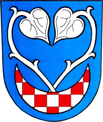V modrém štítě dvě stříbrná lekna vyrůstající ze stoupajícího stříbrno-červeně šachovaného půlměsíce. Znak Litultovice