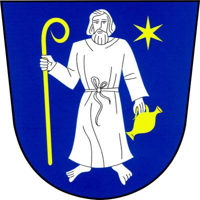 V modrém štítě stříbrný poutník držící v pravici zahnutou hůl, v levici džbán, provázený vlevo nahoře hvězdou, vše zlaté. Znak Luká
