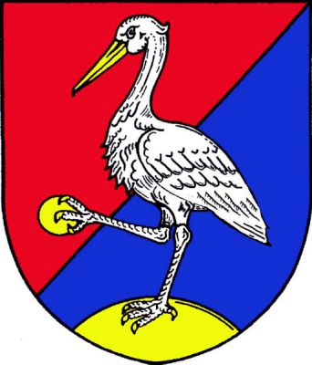V červeno-modře šikmo děleném štítě na zlatém návrší stříbrný jeřáb se zlatou zbrojí, držící v pravém pařátu zlatý kámen. Znak Luka nad Jihlavou