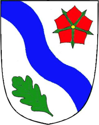 Ve stříbrném štítě kosmé modré vlnité břevno provázené nahoře červenou růží se zlatým semeníkem a zelenými kališními lístky, dole kosmým zeleným dubovým listem. Znak Lužnice